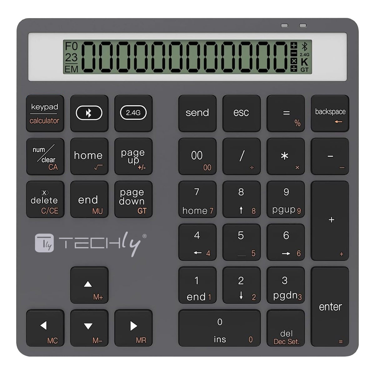 Tastierino Numerico BT V5.0 Wireless 2in1 con Calcolatrice Grigio Scuro