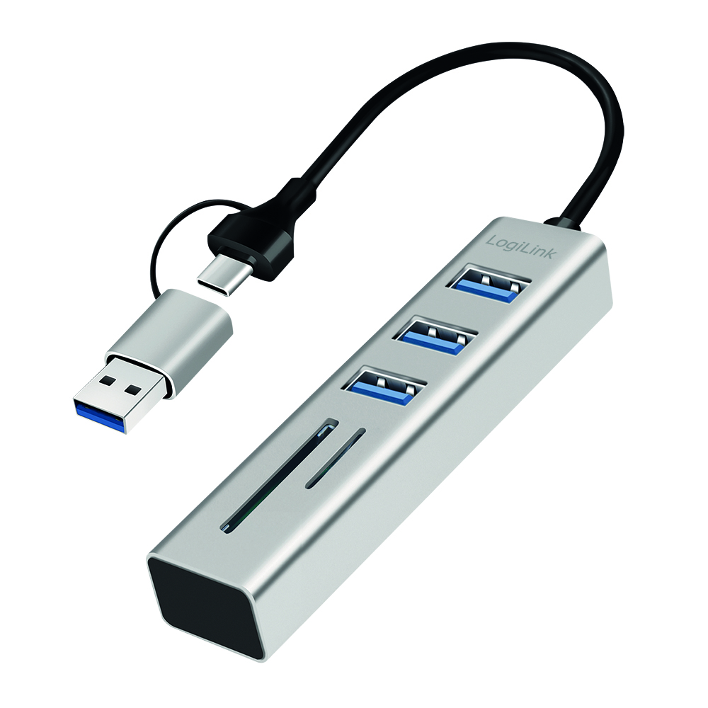 Hub USB 3.2 3 porte USB-A, 2  SD/microSD Alluminio Silver