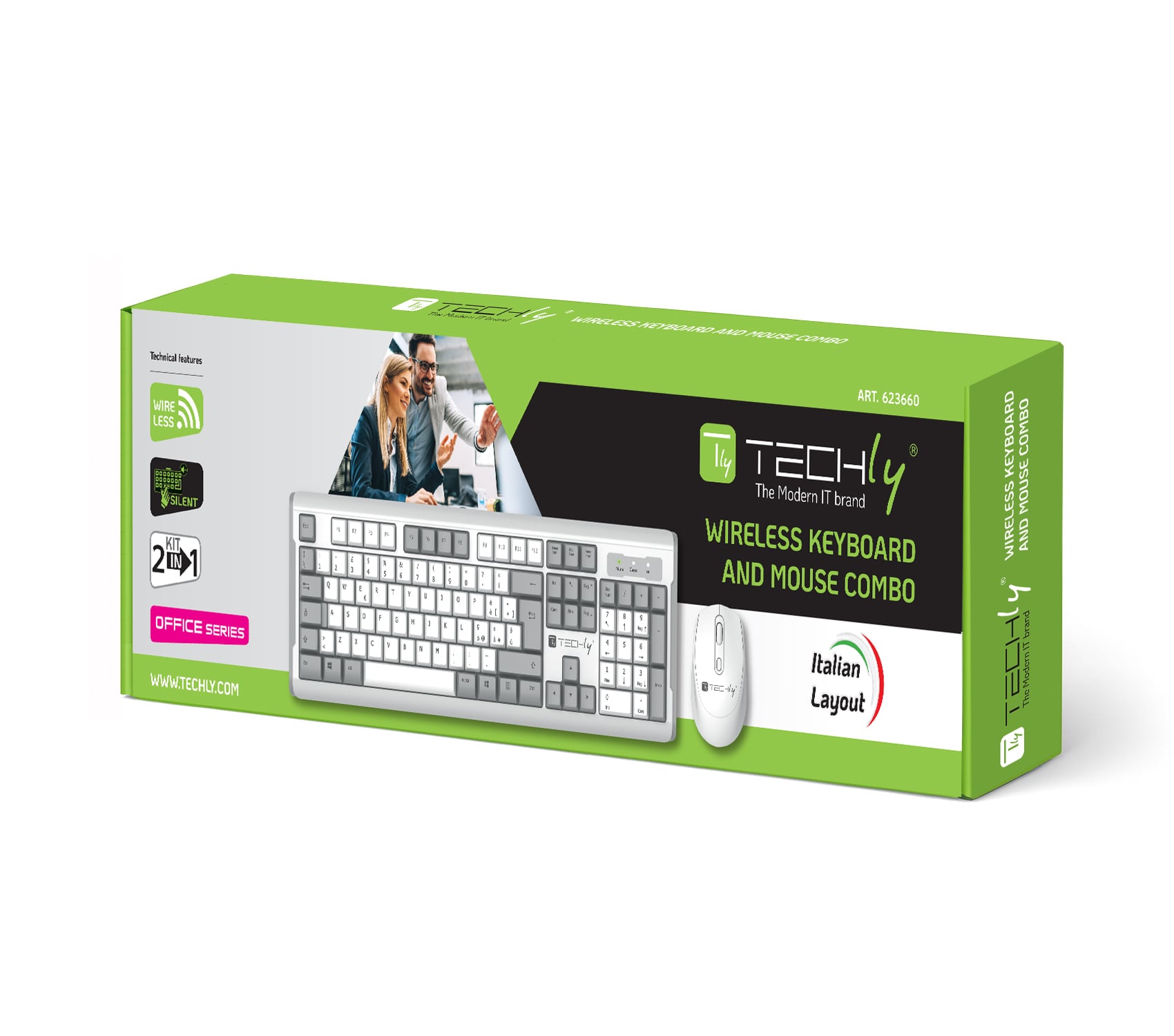 Kit Tastiera e Mouse 1600 Dpi Wireless Bianco e Grigio