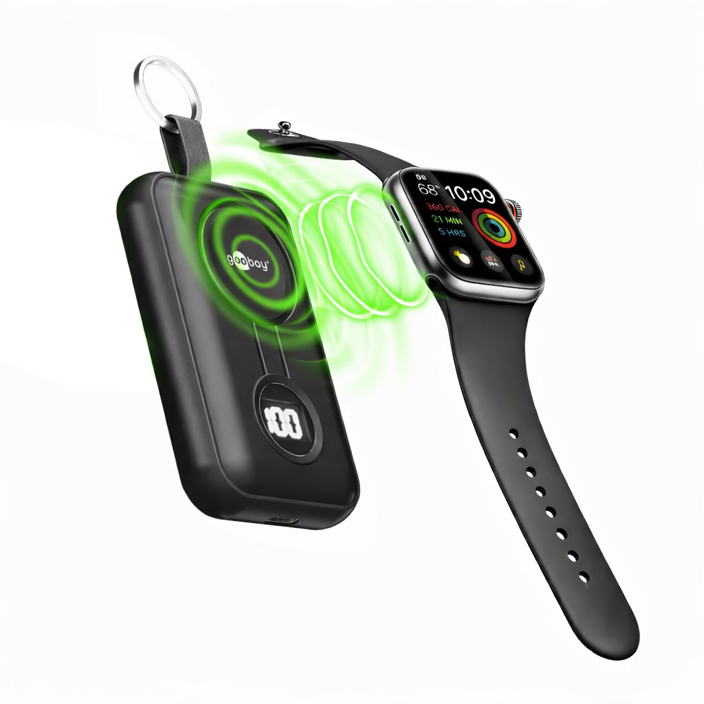 Power Bank Wireless Magnetico per Apple Watch con LED 2.500 mAh 2,5W Nero