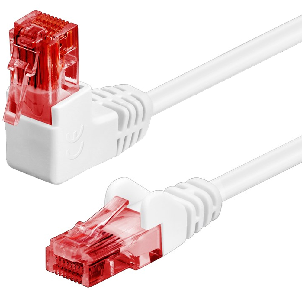 Cavo di rete Patch Connettore Angolato 90° CCA Cat.6 UTP 0,5m Bianco