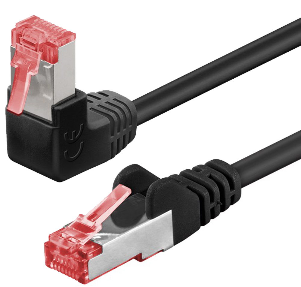 Cavo di rete Patch Connettore Angolato 90° Rame Cat.6 S/FTP 0,25m Nero