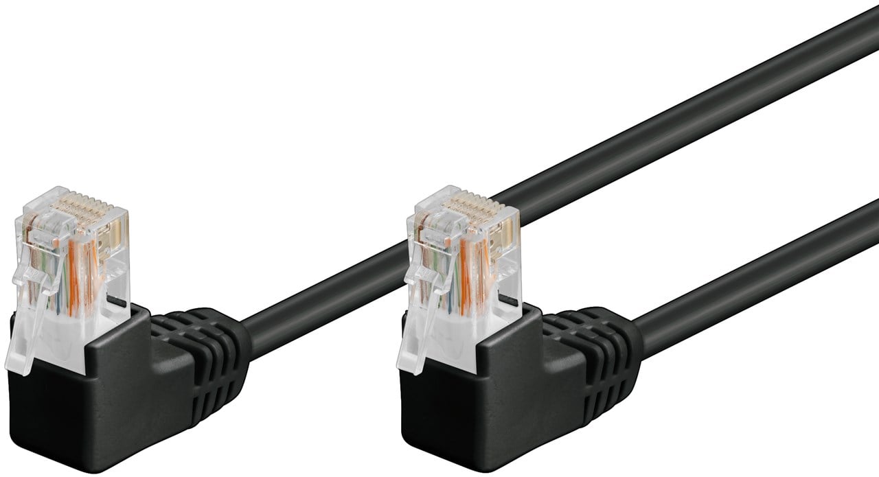 Cavo di rete Patch Angolato 90° CCA Cat. 5e Nero UTP 1 m