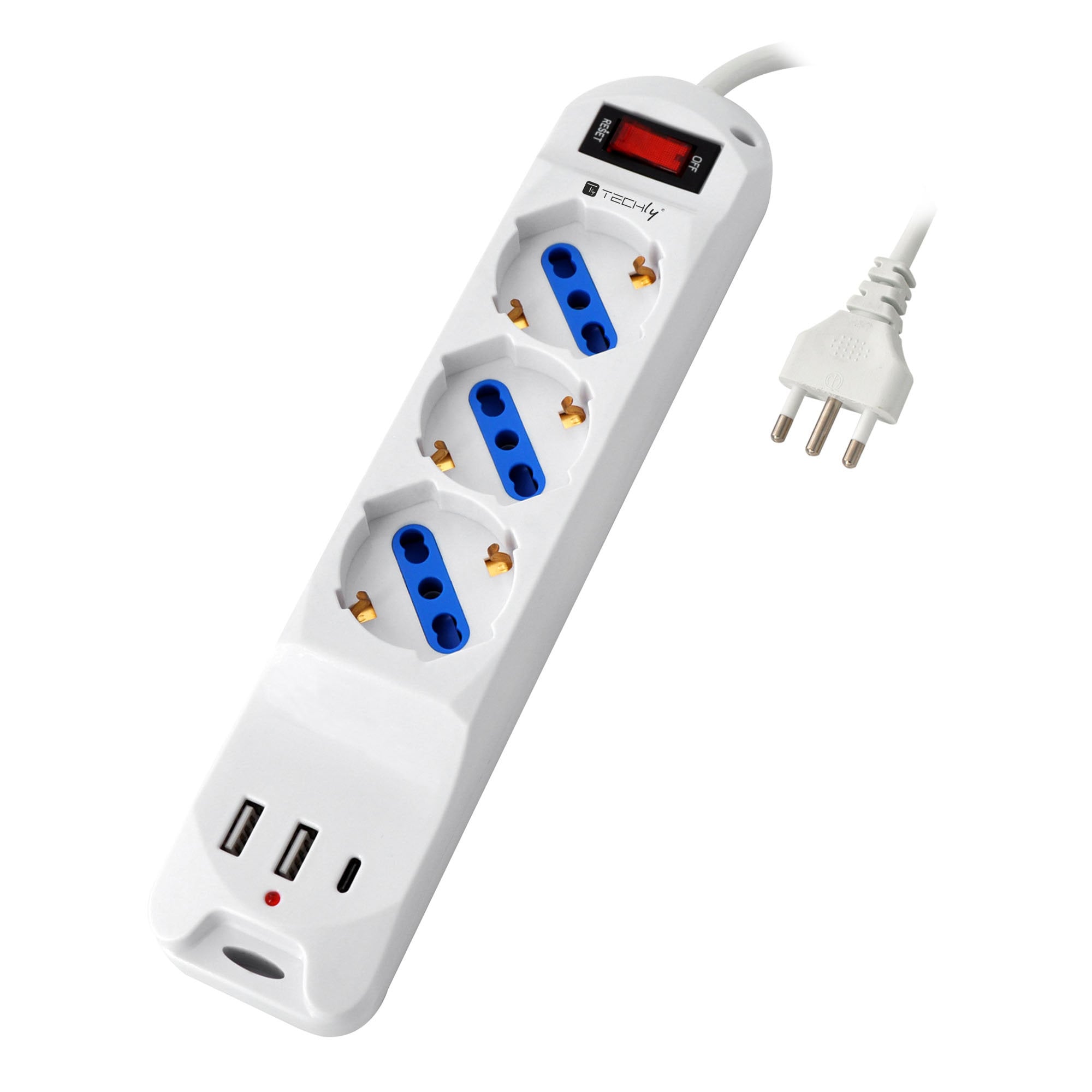Multipresa 3 Posti 10/16 A Bipasso/Schuko con 3 Porte USB-A/C™ Bianca