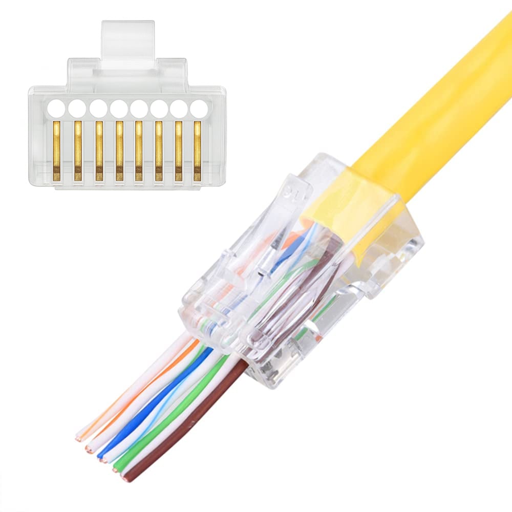 Confezione 100 Plug modulari RJ45 Passanti Cat6 UTP