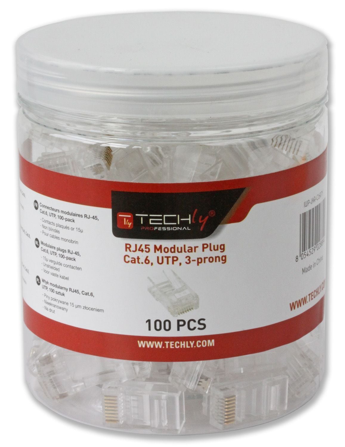 Confezione 100 Plug RJ45 UTP per Cavo Rigido Cat.6